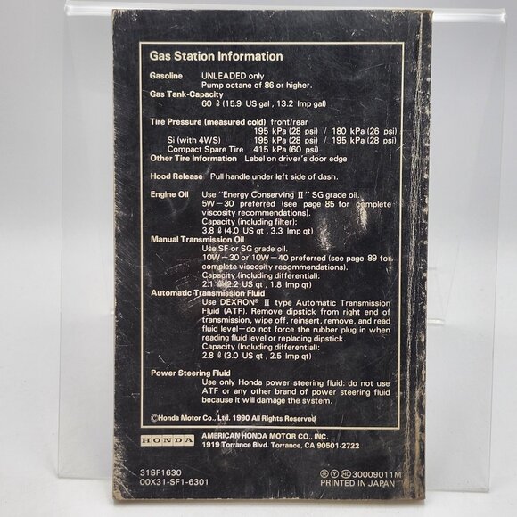 1991 Honda Prelude Owners Manual Factory Original Glovebox Soft Cover Book - Picture 2 of 2